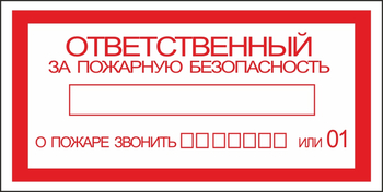 B43 ответственный за пожарную безопасность (пленка, 200х100 мм) - Знаки безопасности - Вспомогательные таблички - ohrana.inoy.org